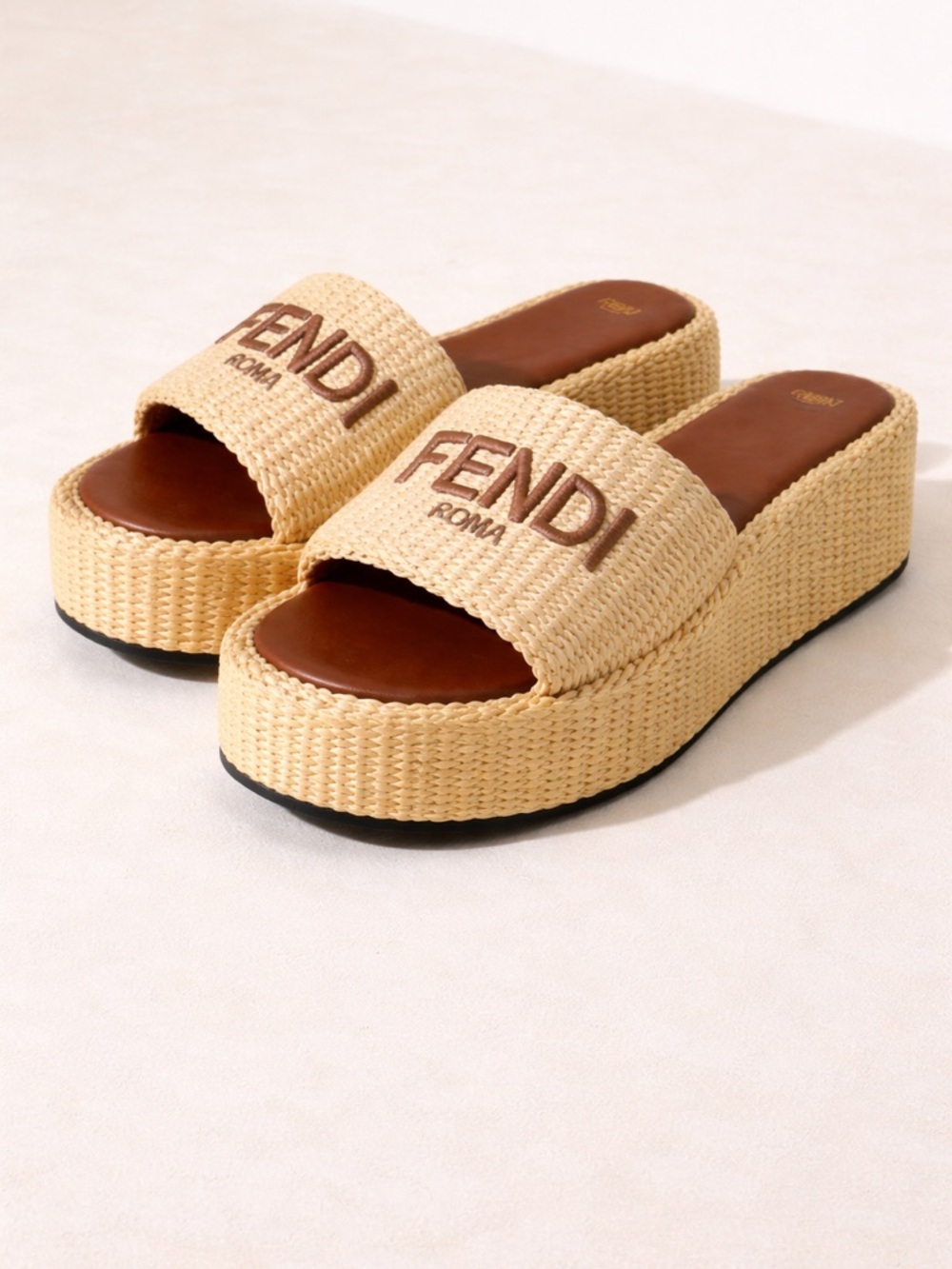 Fendi platform sandals with embroidered logo strap Size: EU 41 / US 11